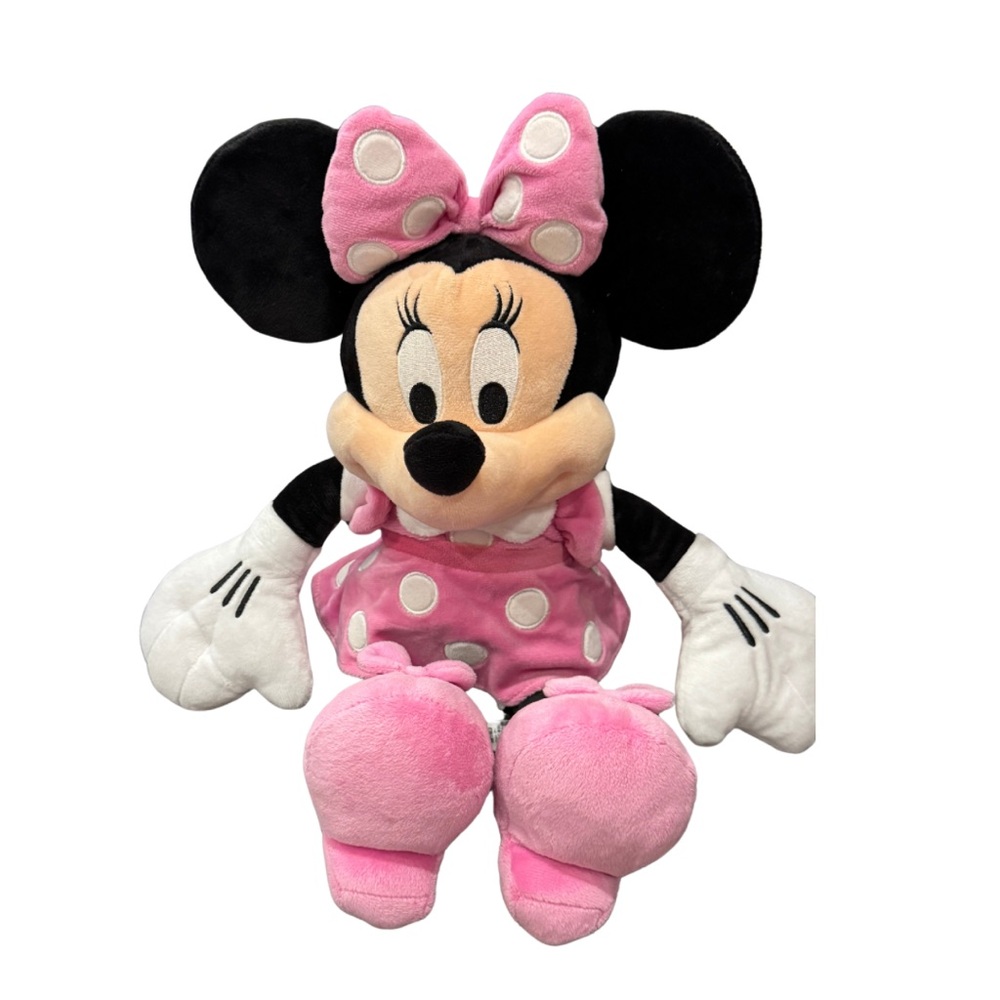 Pink Minnie Mouse DisneyStore Polka Dot Velour Dress Plush 20” 💜 BOGO